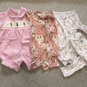 Smocked Bunny Bubble stripe Romper- Rachel Riley